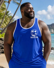 Big & Tall Men's Hawaii Vacation Leisure Daily Travel Sports Blue Vest Shorts Set