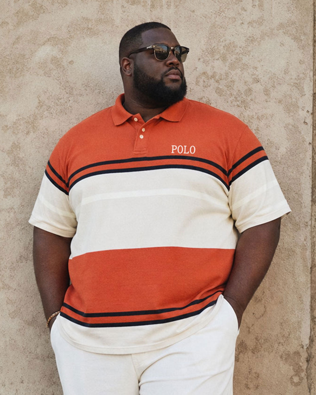 Big & Tall Men's Summer Vacation Hawaii Bright Orange... White Contrast POLO Shirt Short Sleeve Shorts Set