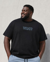 Big & Tall Men's Simple Daily Travel "white?" Front Chest Printed Black & Blue Short Sleeve T-shirt Pants Suit