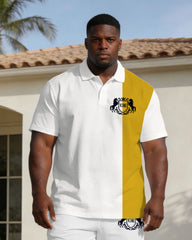 Simple Stitching Small Label Printed Polo Shirt Short-sleeved Suit Large Size Men's