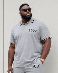 Big & Tall Men's Simple Leisure Travel Daily Vacation Grey Polo Shirt Short Sleeve Shorts Set