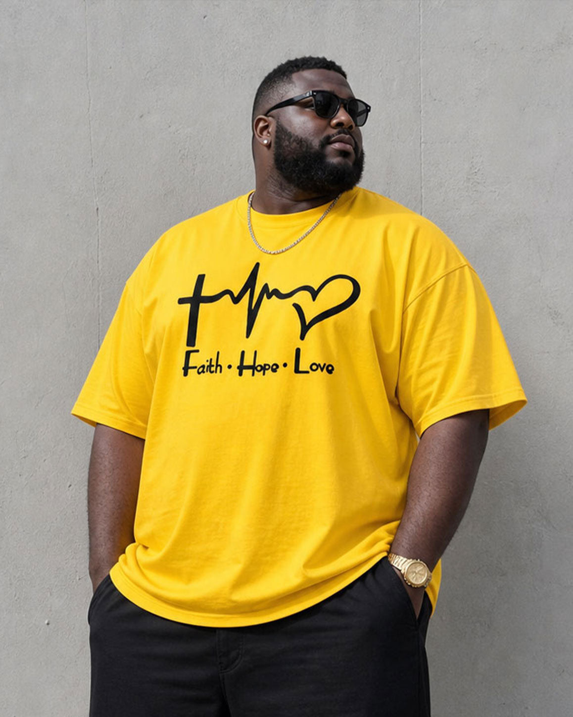 Big & Tall Men's Yellow & Black Chest Large Print With Daily Casual Short Sleeve T-Shirt Sports Pants Set