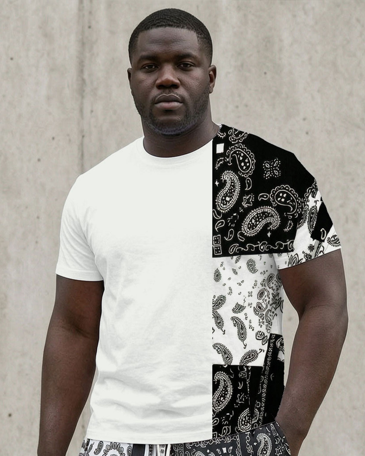 Big & Tall Men' Paisley Stitching Casual Short Sleeve T-Shirt Shorts Set