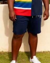 Big & Tall Men's Hawaiian Casual Everyday Vacation Irregular Color-Block Polo Shirt And Shorts Set