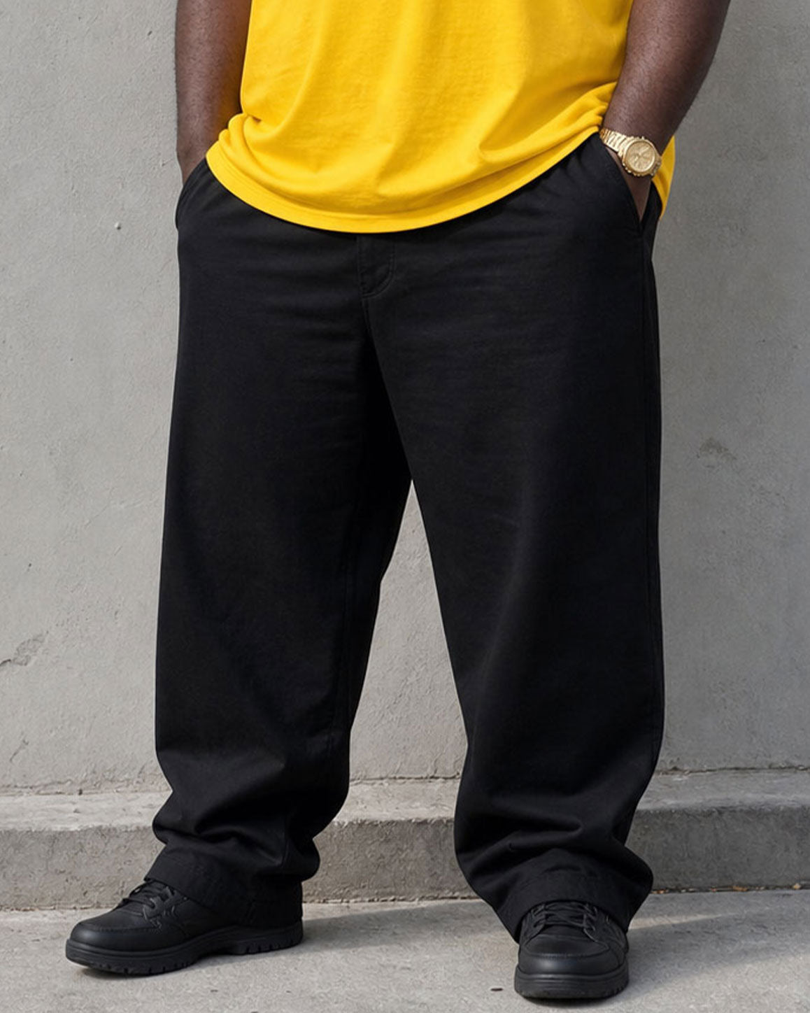 Big & Tall Men's Yellow & Black Chest Large Print With Daily Casual Short Sleeve T-Shirt Sports Pants Set