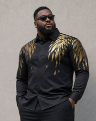 Big & Tall Men's Golden Wings Positioning Printing Business Fashion Long Sleeve Shirt Pants Set