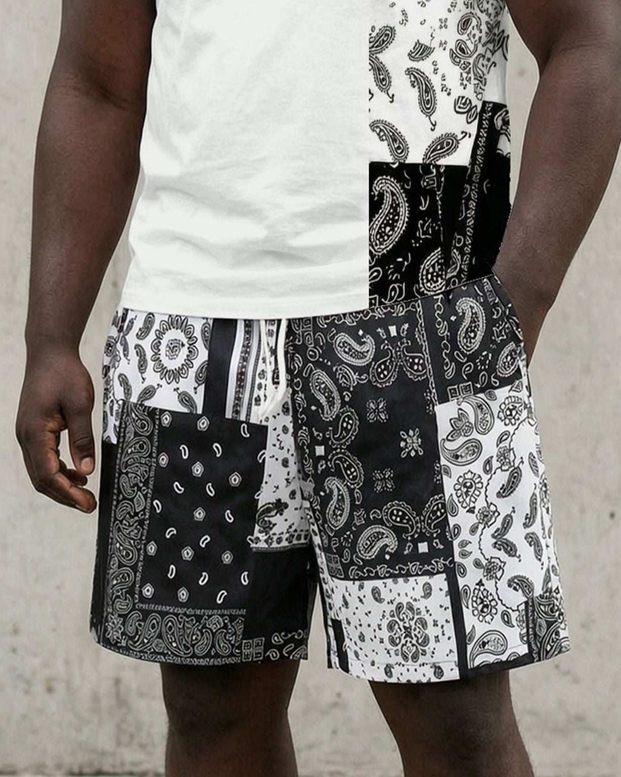 Big & Tall Men' Paisley Stitching Casual Short Sleeve T-Shirt Shorts Set