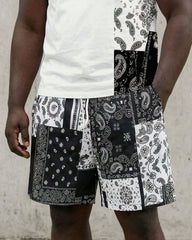 Big & Tall Men' Paisley Stitching Casual Short Sleeve T-Shirt Shorts Set