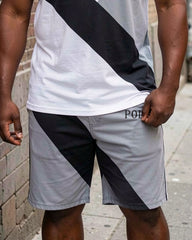 Big & Tall Men' Casual Daily White Irregular Stitching Short Sleeve POLO Shirt Shorts Set