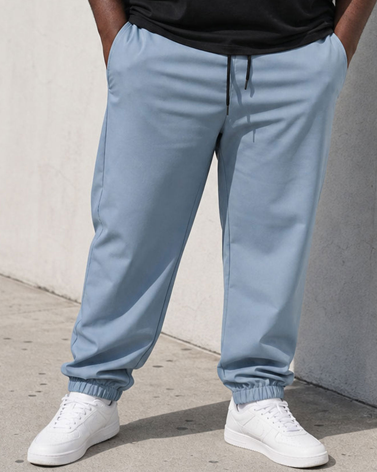 Big & Tall Men's Simple Daily Travel "white?" Front Chest Printed Black & Blue Short Sleeve T-shirt Pants Suit