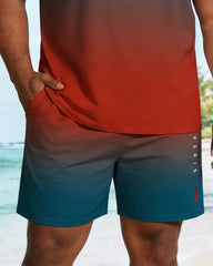Big & Tall Men's Daily Leisure Vacation Gradient Short-sleeved T-shirt Shorts Set