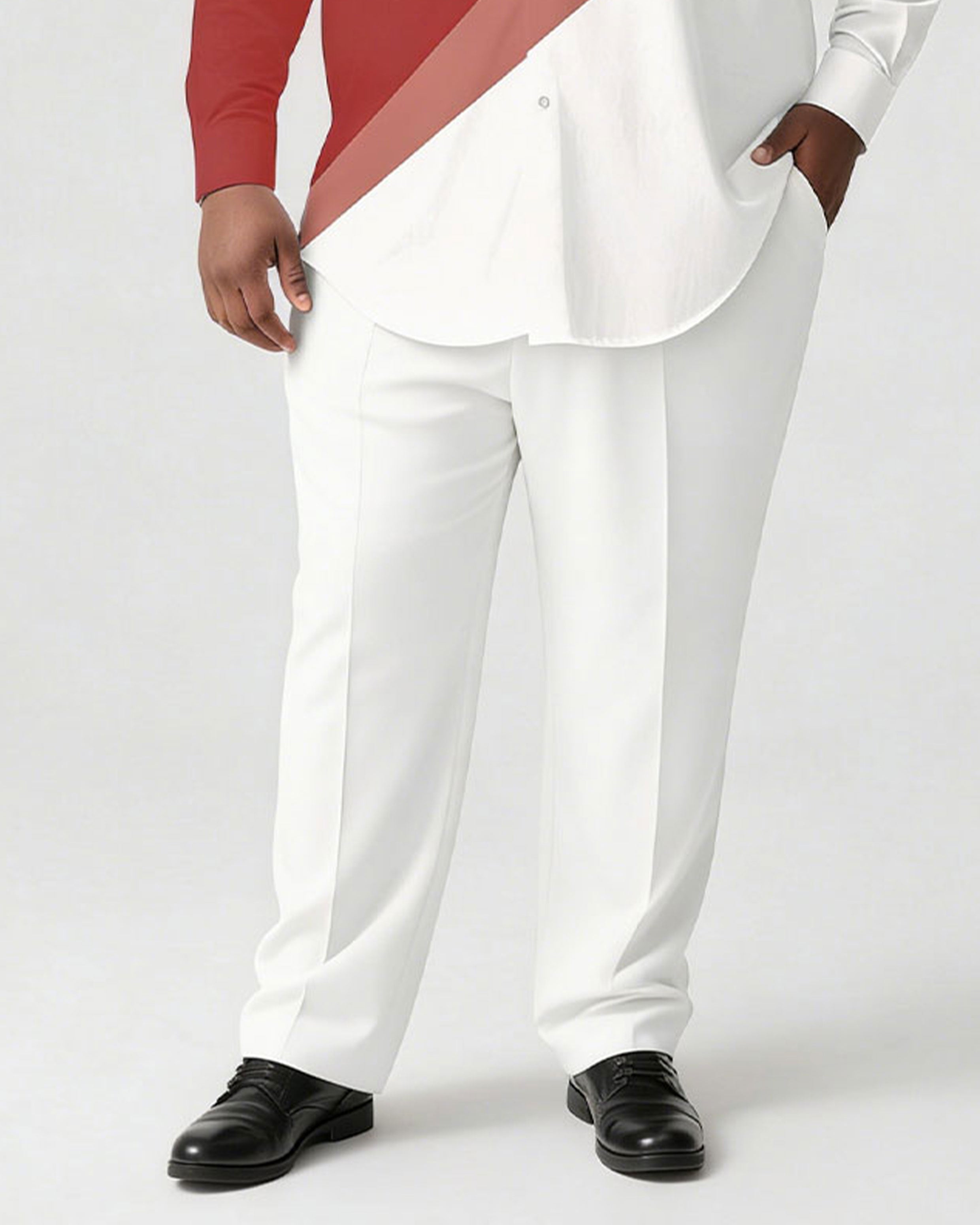 Men's Plus Size Casual Simple White & Black Pony Mark Printed Chest Long Sleeve Shirt Trousers Business Casual Suit