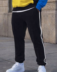 Large Size Men's Autumn And Winter Warm Sleeve Hat Contrast Printed Hoodie Sweatpants Set