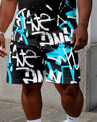 Big & Tall Men's Street Graffiti Black Short Sleeve T-Shirt Shorts Set
