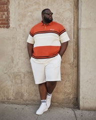 Big & Tall Men's Summer Vacation Hawaii Bright Orange... White Contrast POLO Shirt Short Sleeve Shorts Set