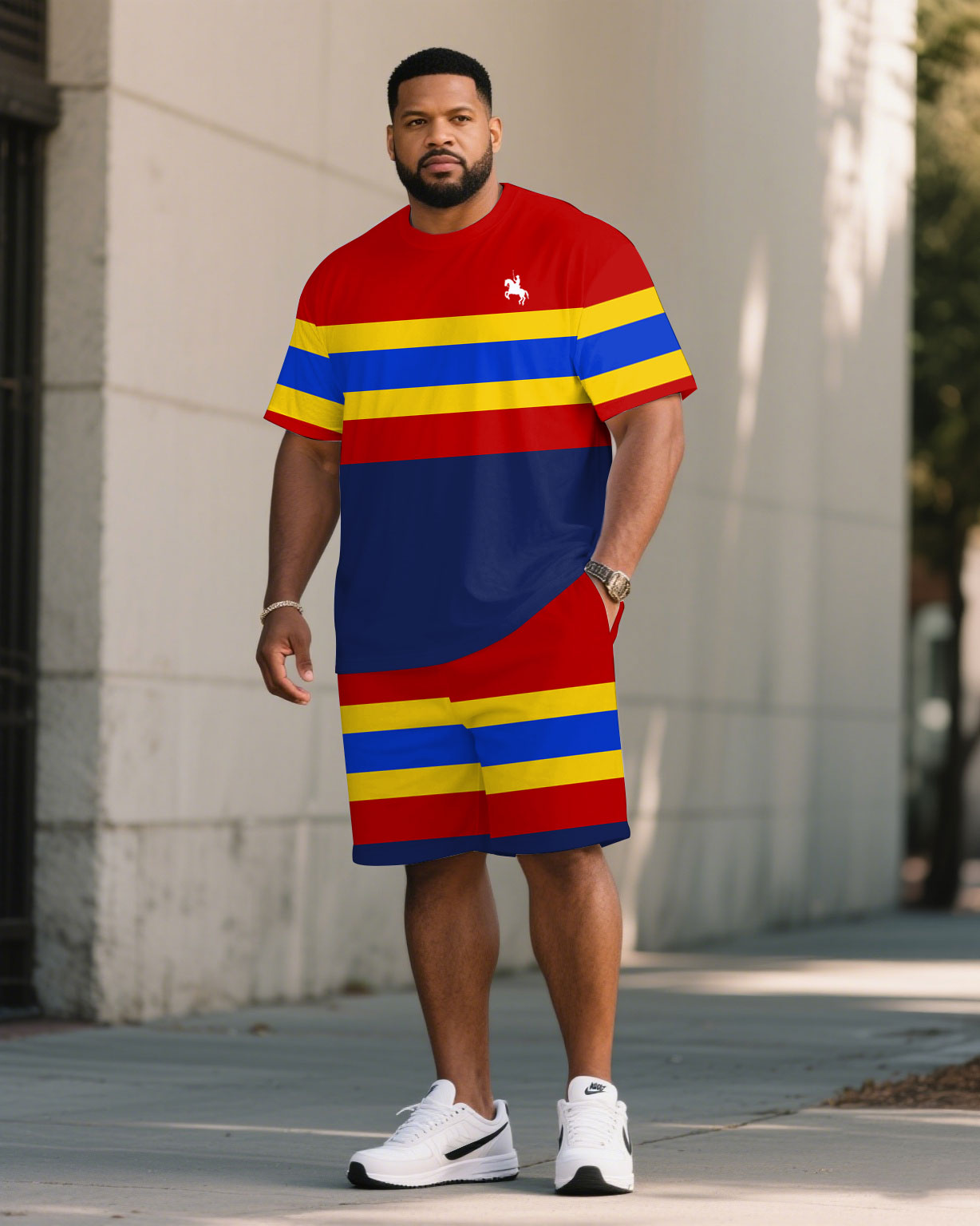 Men's Casual Large Size Short-sleeved Shorts Set