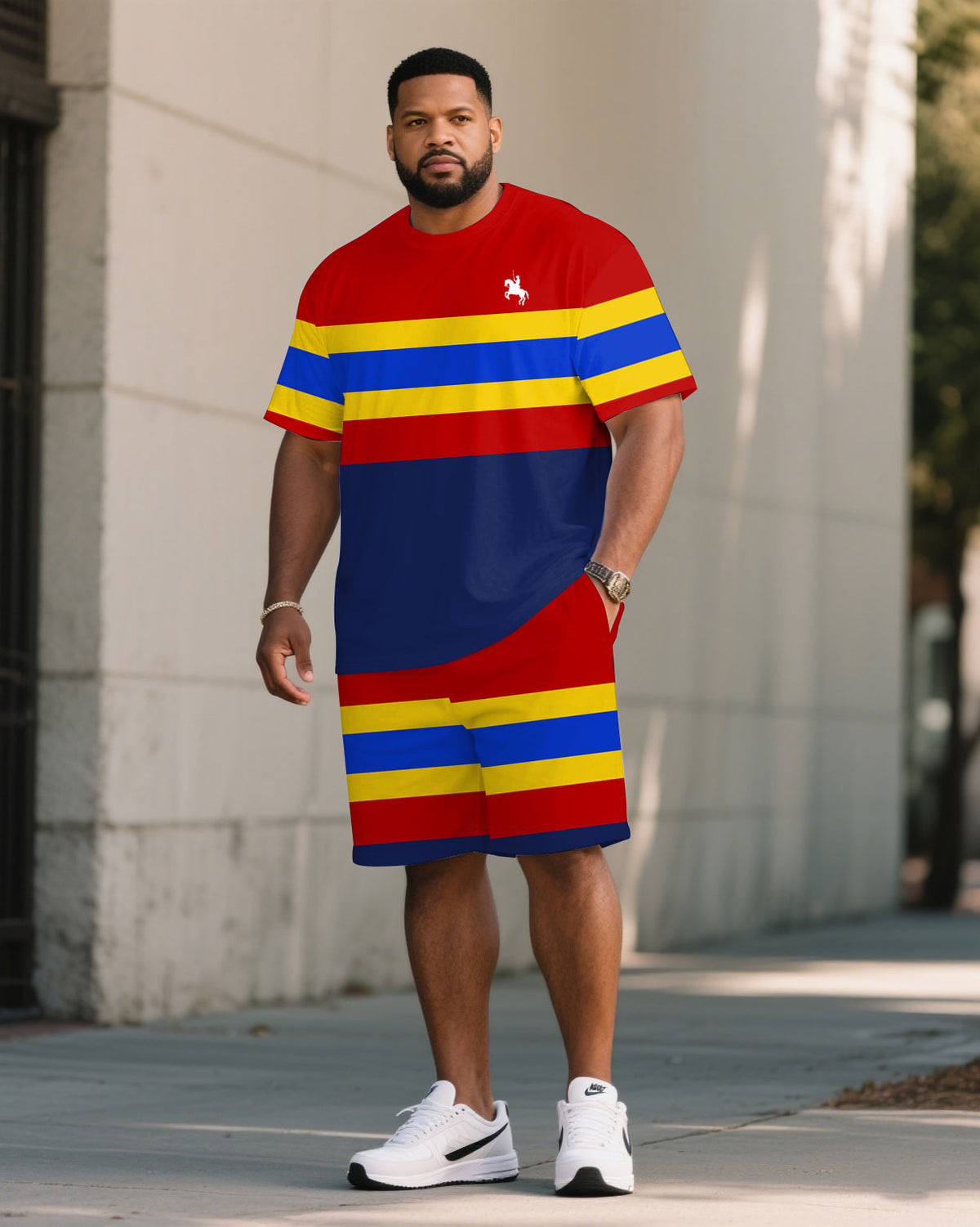 Men's Casual Large Size Short-sleeved Shorts Set