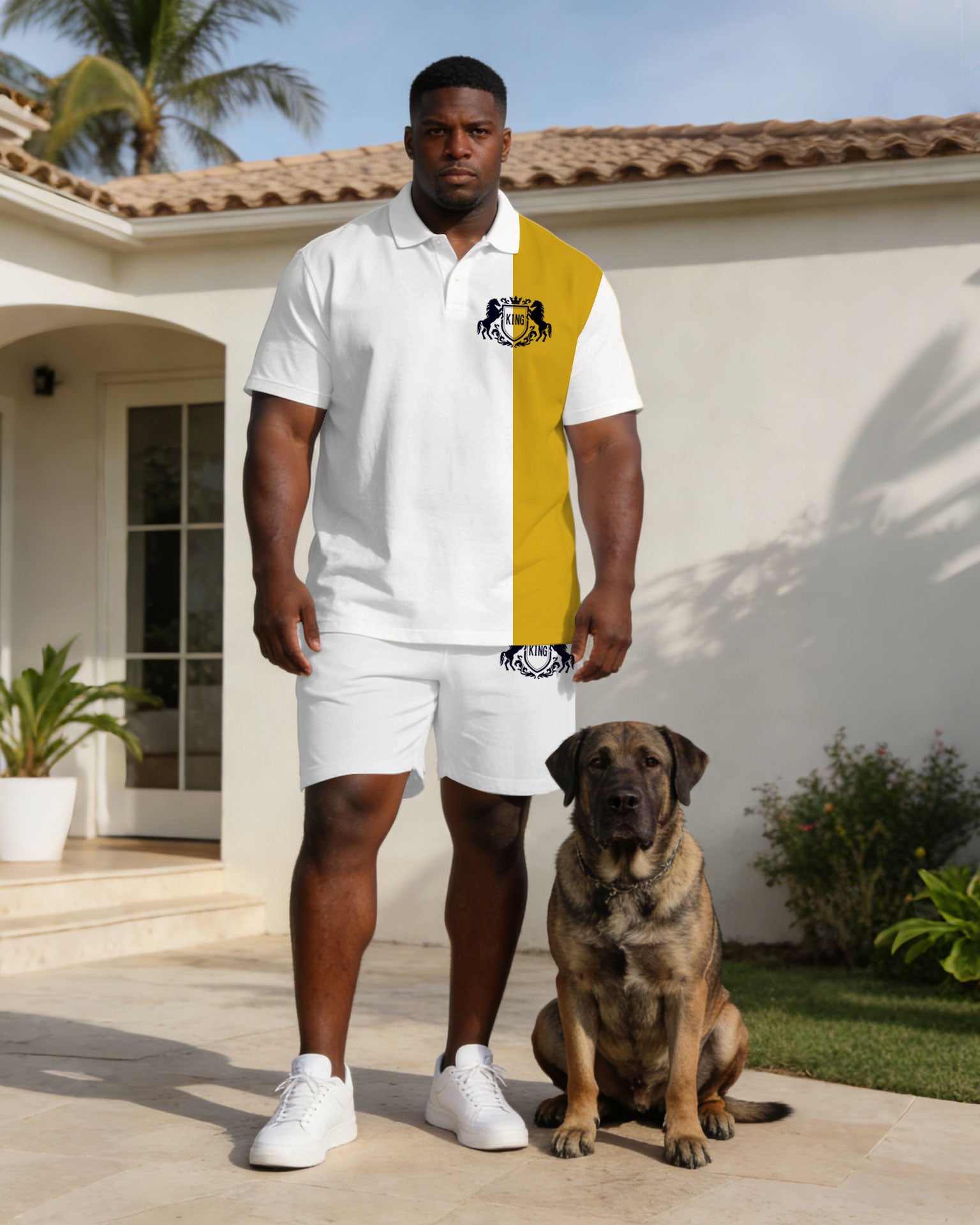 Simple Stitching Small Label Printed Polo Shirt Short-sleeved Suit Large Size Men's