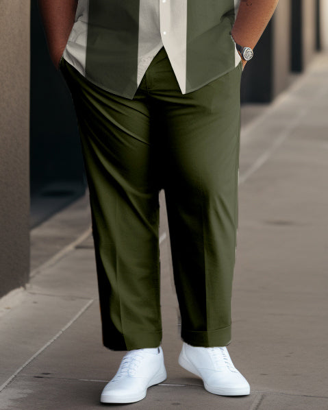 Big Men's Graphic Business Casual Sports Bowling Short Sleeve Shirt Pants Set
