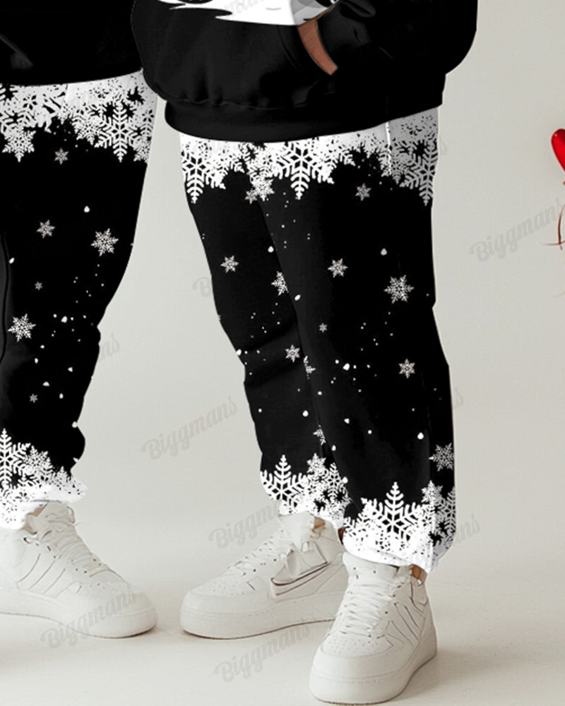 Couple Fashion Casual Big and Tall Snowman Partner Pattern Printed Hoodie Set