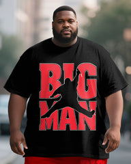 Men's Plus Size Black Big Man Cartoon Print Short Sleeve T-Shirt Shorts Suit
