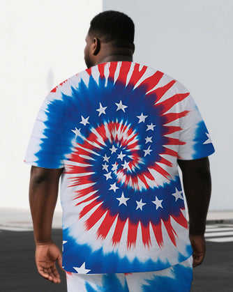 Big & Tall Men's National Flag Inspired Turbine Back Print Independence Short-Sleeve T-shirt Shorts Set