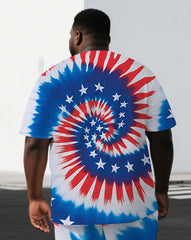Big & Tall Men's National Flag Inspired Turbine Back Print Independence Short-Sleeve T-shirt Shorts Set