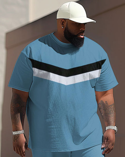 Men's Large Simple Colorblock Printed T-shirt Pants Suit