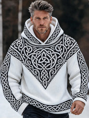 Men's Retro Viking Tribal Celtic Printed  Knit Hooded Sweater