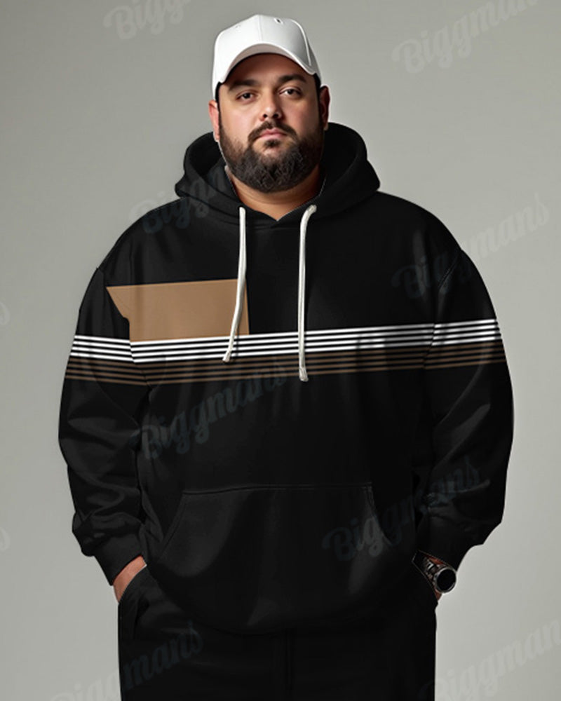 Men's Daily Casual Black Colorblock Stripe Print Big & Tall Hoodie Set