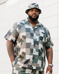 Big Man's Daily Leisure Outdoor Activities Design Creative Checkered Camouflage Short Sleeve Shirt Shorts Suit