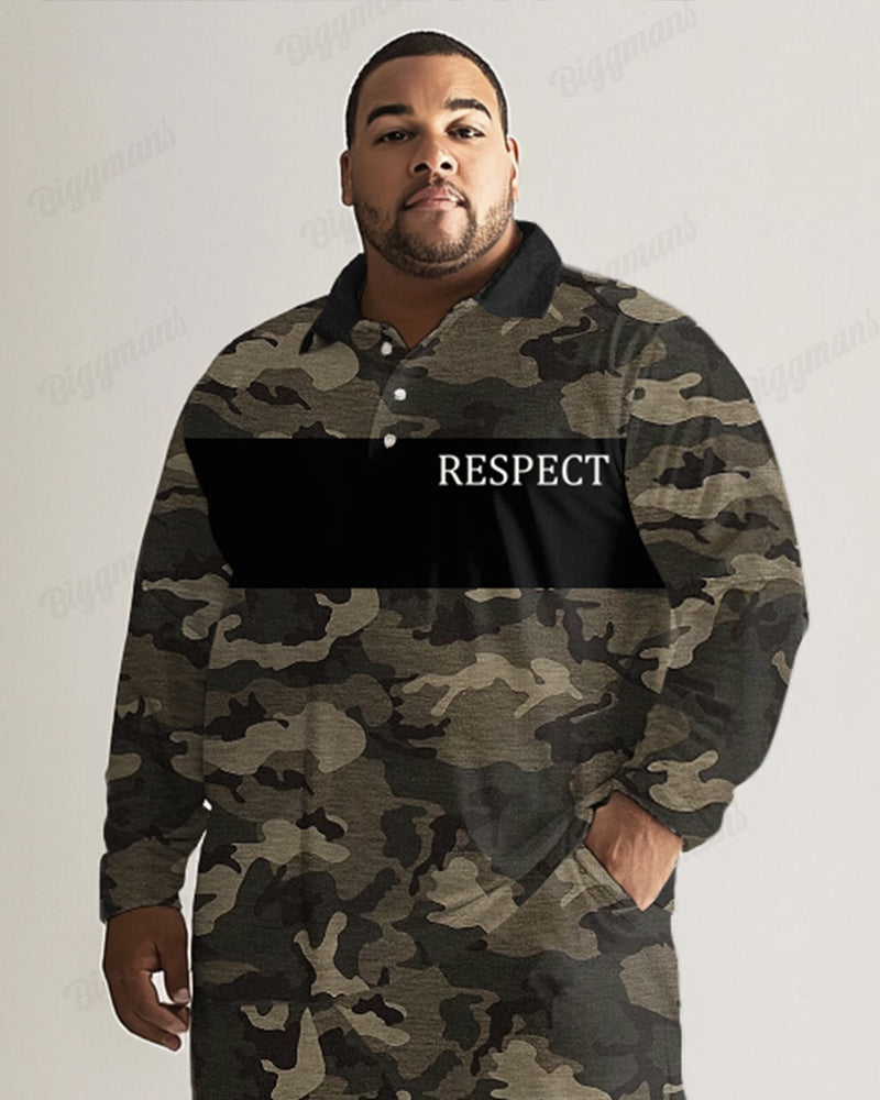 Big Men's Camouflage Long Sleeve Polo Shirt Pants Set of 2 Piece