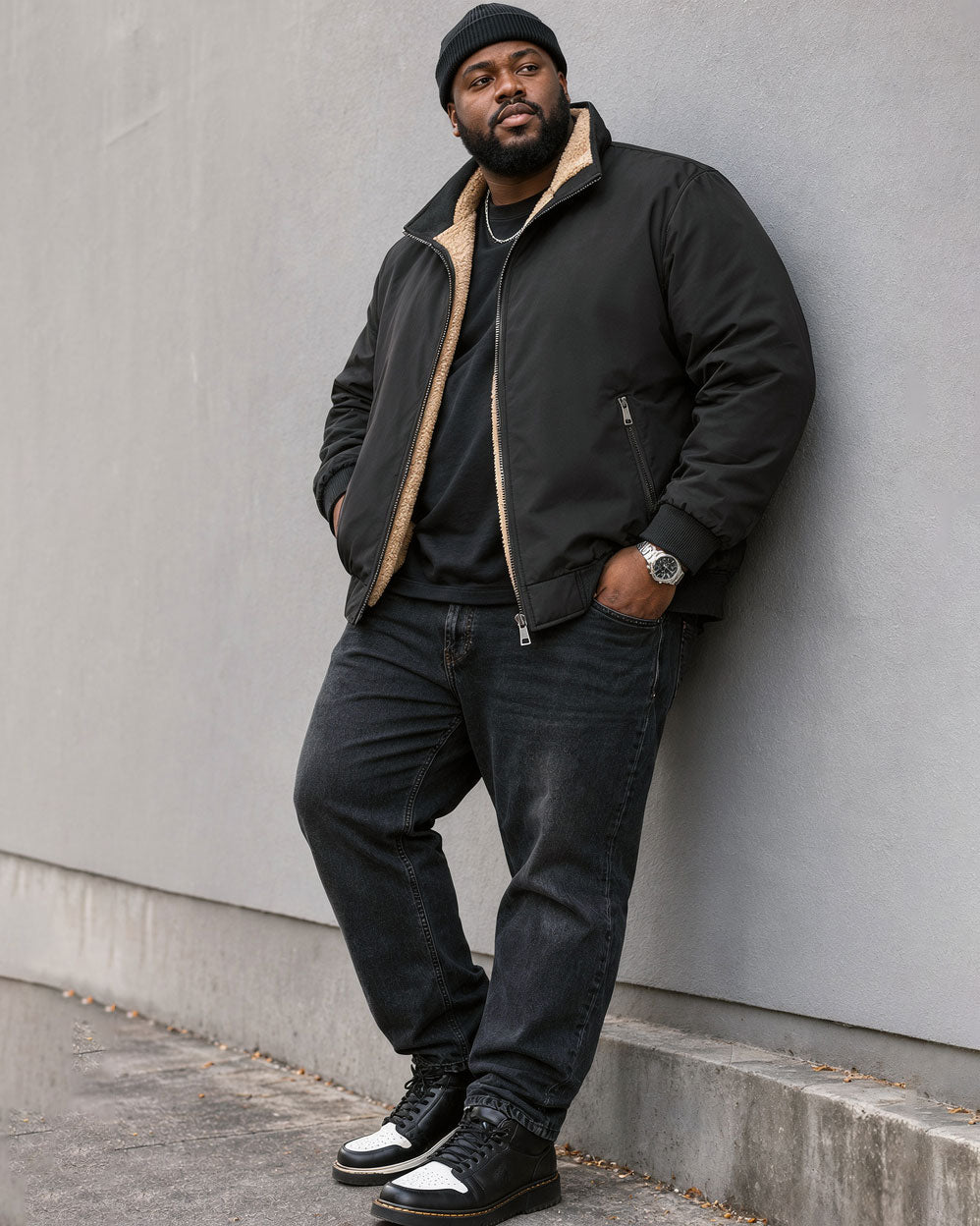 Plus-size Winter Fleece-lined, Thickened, Warm Jacket; Oversized Stand-collar Coat; Casual Men’s Wear.