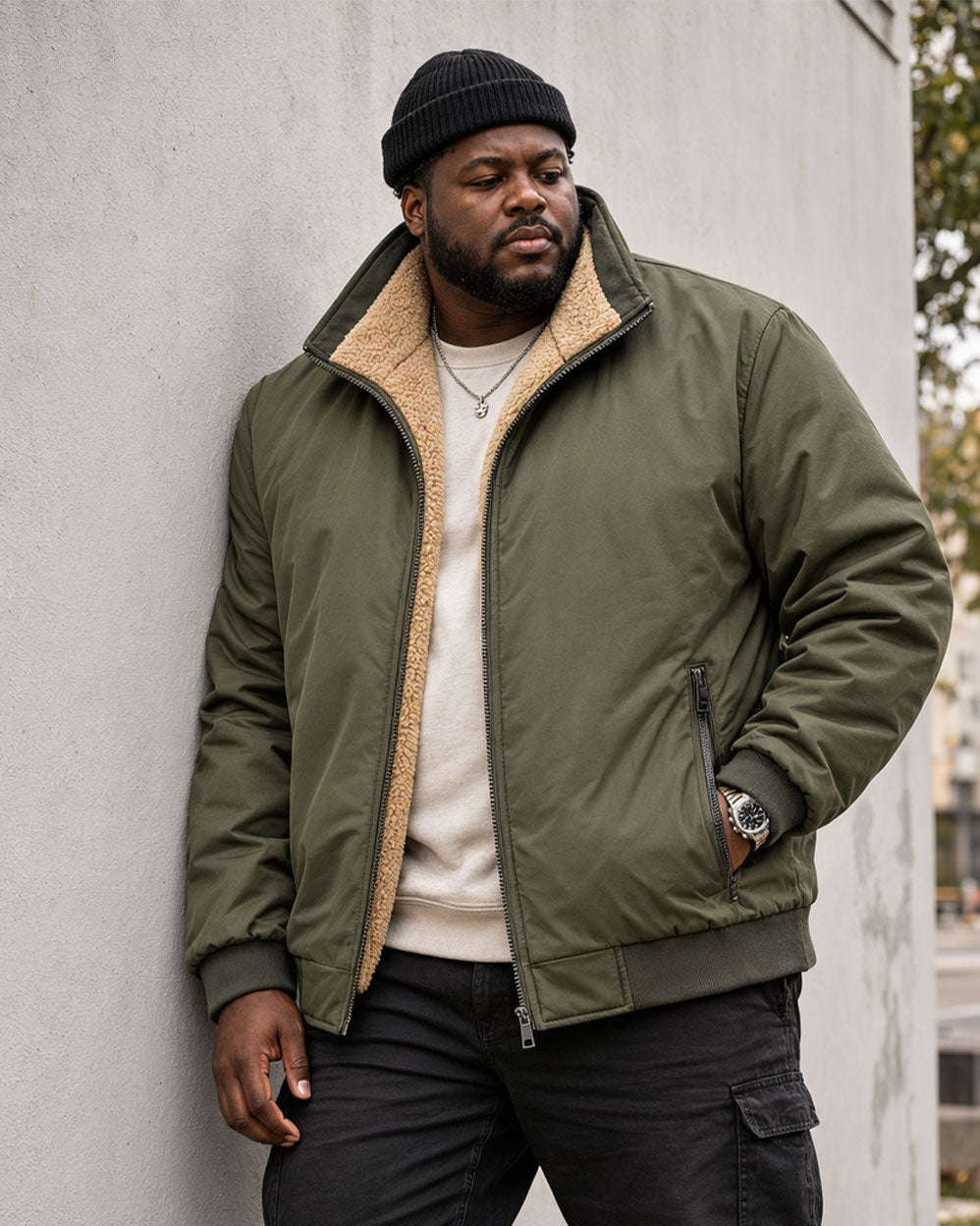 Plus-size Winter Fleece-lined, Thickened, Warm Jacket; Oversized Stand-collar Coat; Casual Men’s Wear.
