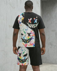 Big & Tall Men' Graffiti Funny Face Street T-shirt Shorts Set