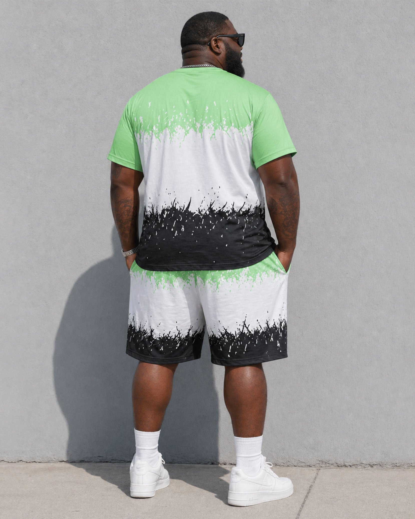 Big & Tall Men's Irregular Gradient Ink Summer T-Shirt Shorts Set