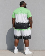 Big & Tall Men's Irregular Gradient Ink Summer T-Shirt Shorts Set
