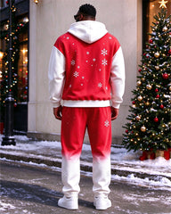 Large Size Men's Warm Autumn And Winter Merry Christmas Snowflake Pattern Printed Hoodie Sweatpants Set