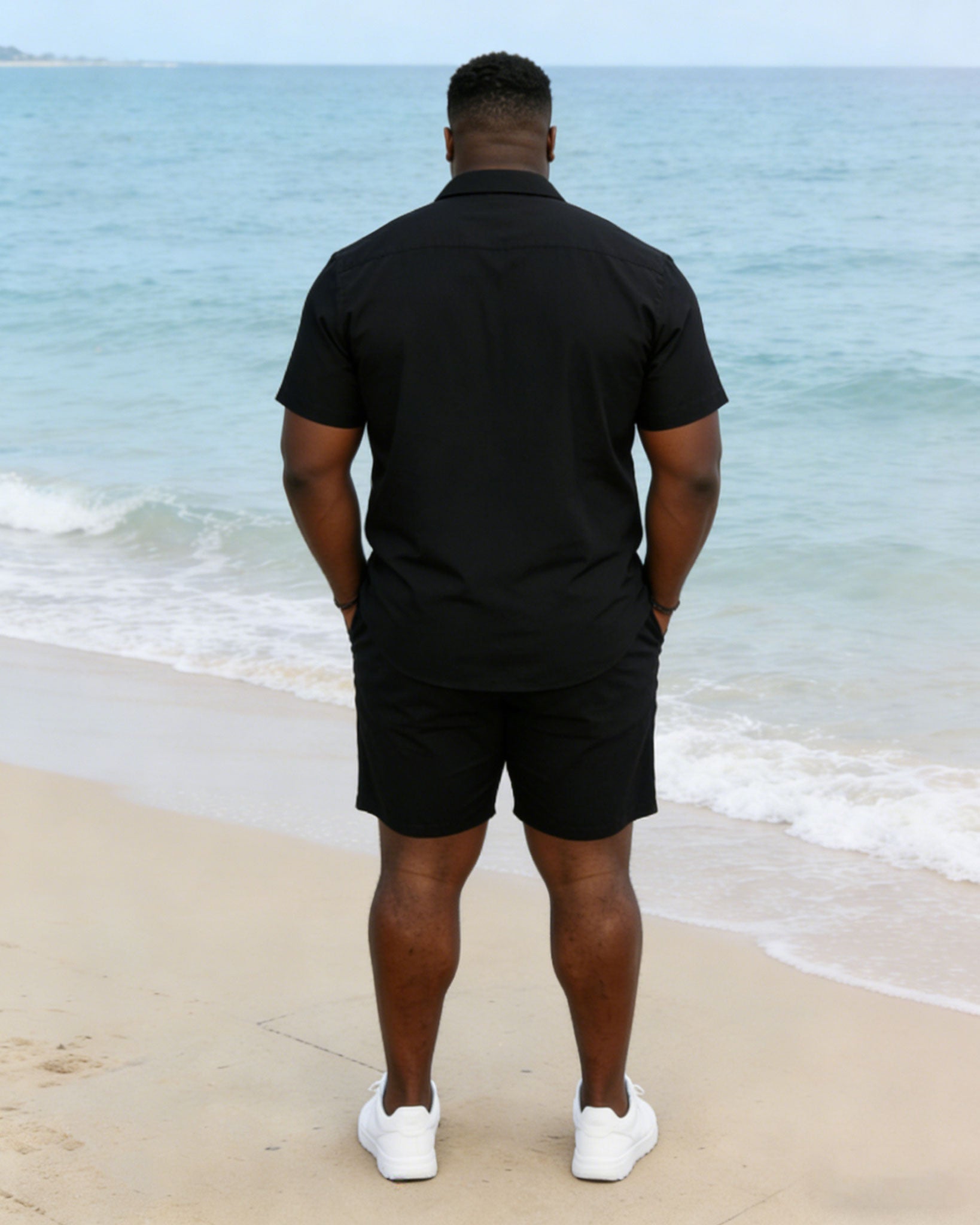 Men's Large Size Chest Patch Pocket Ethnic Pattern Stitching Printed Short Sleeve Shirt Shorts Suit