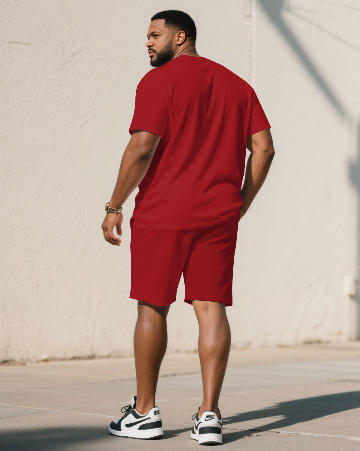 Men's Large Size Red Casual Short Sleeve Suit