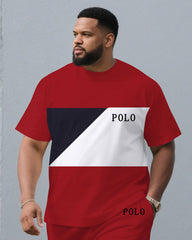 Men's Large Size Red Casual Short Sleeve Suit