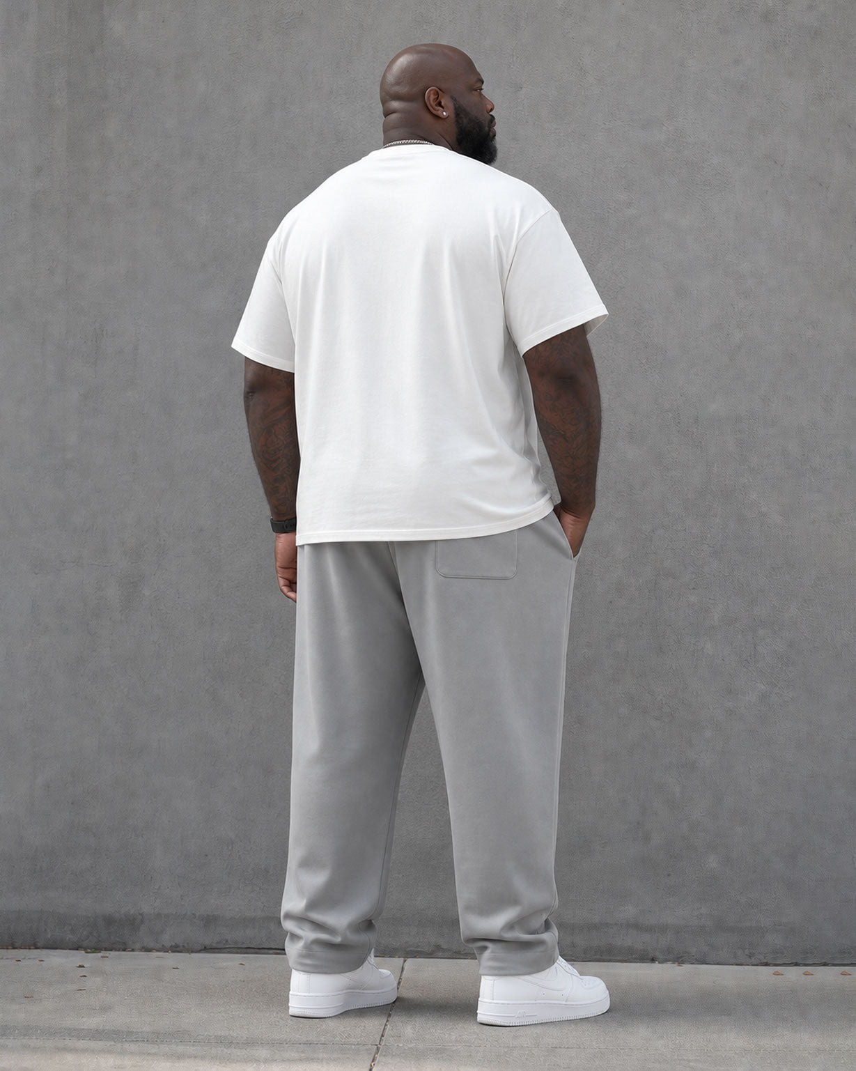 Big & Tall Men's Grey & White Shoulder Eagle Silhouette Print Short Sleeve T-Shirt Pants Set