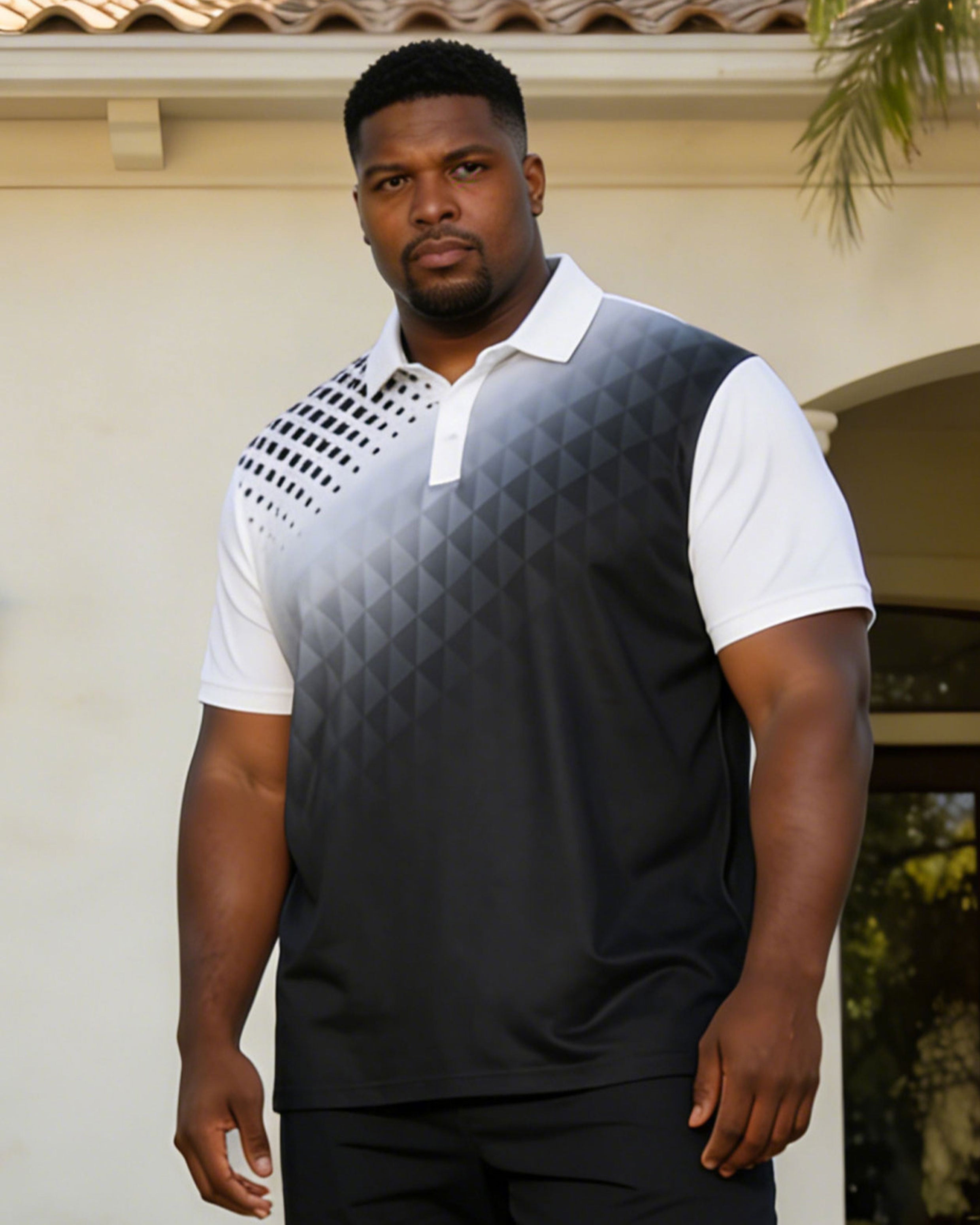 Men's Large Size Gradient Geometric Polo Shirt Short Sleeve Shorts Set