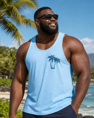 Big & Tall Men's Blue Simple Casual Vacation Hawaiian Vest Shorts Set