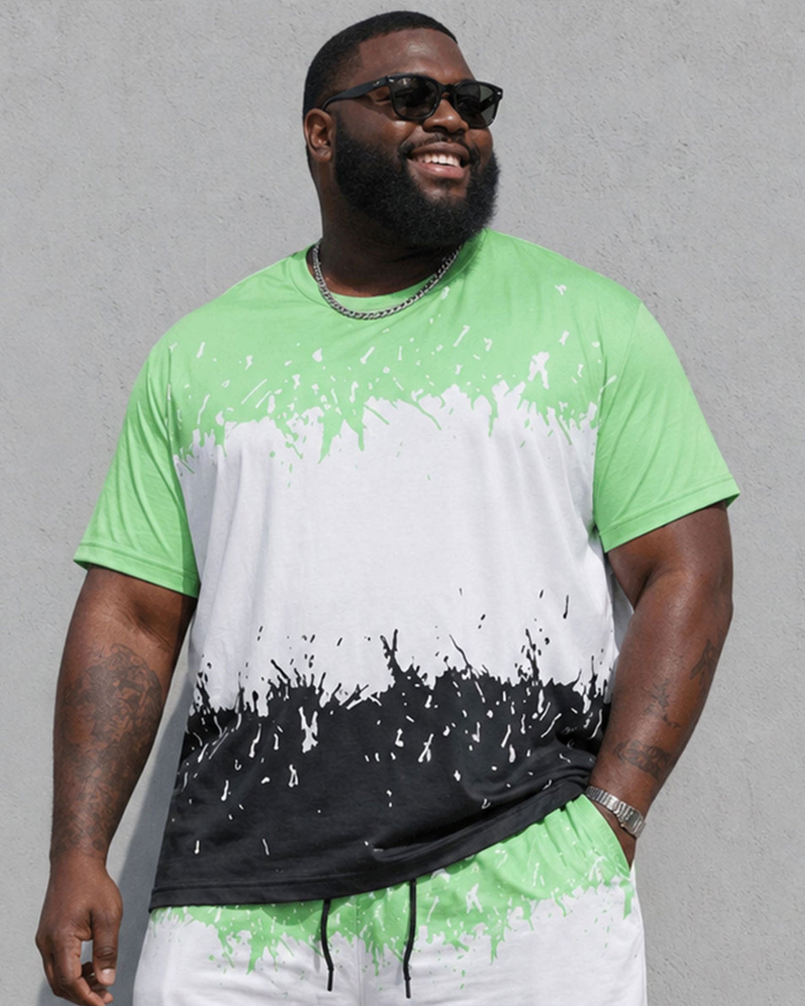 Big & Tall Men's Irregular Gradient Ink Summer T-Shirt Shorts Set