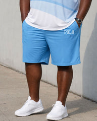 Big & Tall Men's Blue & White Gradual Gradual Gradual Change Casual Sports POLO Shirt Short Sleeve Shorts Set