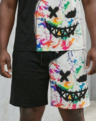 Big & Tall Men' Graffiti Funny Face Street T-shirt Shorts Set