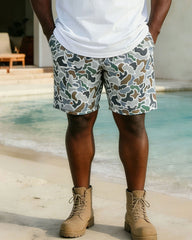 Vacation Casual Daily Street Camouflage & White T-Shirt Shorts Set Large Size Men