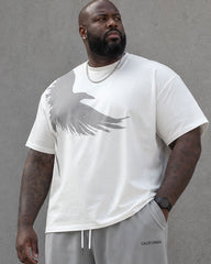 Big & Tall Men's Grey & White Shoulder Eagle Silhouette Print Short Sleeve T-Shirt Pants Set