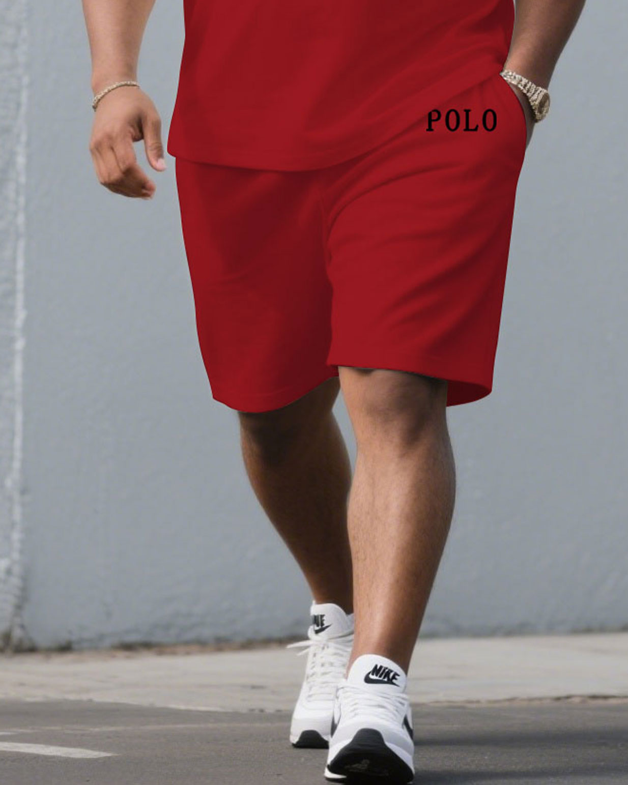 Men's Large Size Red Casual Short Sleeve Suit